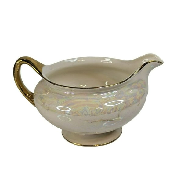 Homer Laughlin Nautilus Eggshell Creamer and Open Sugar Bowl 1940s Gold Trim - Picture 3 of 11